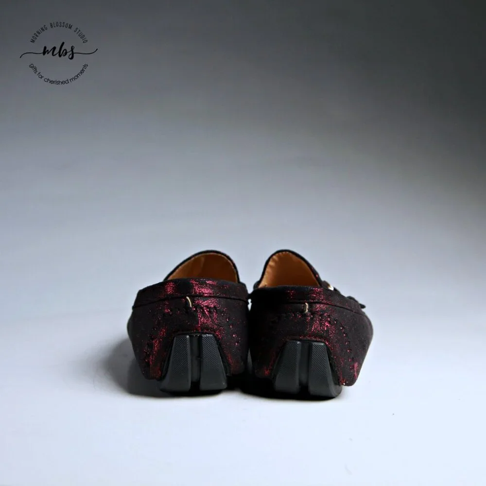 NWT Royal‎ Shoes Metallic Loafers with Golden Decor Burgundy Men 8